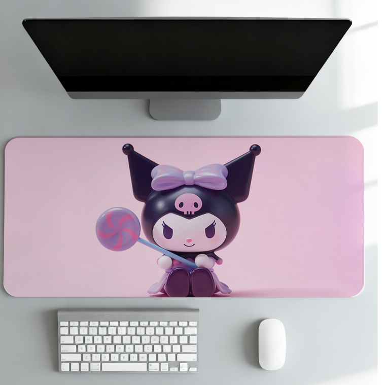 Mouse Pad grande Gamer Rosa Cute Dark Deskmat Grande Antiderrapante Setup Fofo Alta Qualidade Heelo Ktty