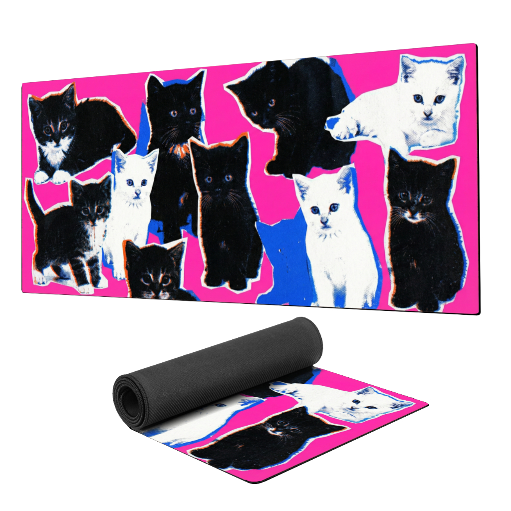 Mouse Pad Gamer Gatinhos Extra Grande 90x40 Personalizado rosa cute borda costurada mousepad