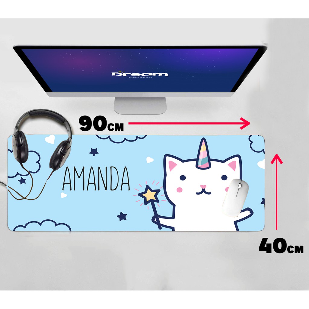 Mouse Pad Gamer Gatinhos unicórnio 4 Extra Grande 90x40 gatos gatinho Personalizado borda costurada gato cute  speed mousepad