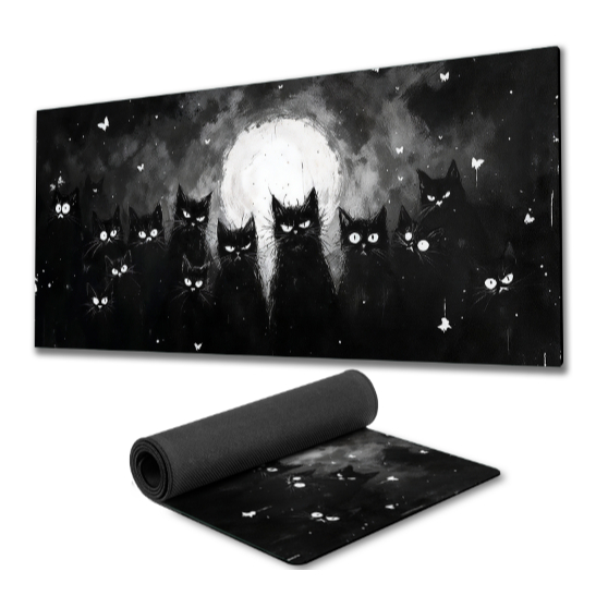Mouse Pad Gamer Gatinhos pretos  Extra Grande 90x40 Personalizado anime cute borda  costurada borracha mousepad