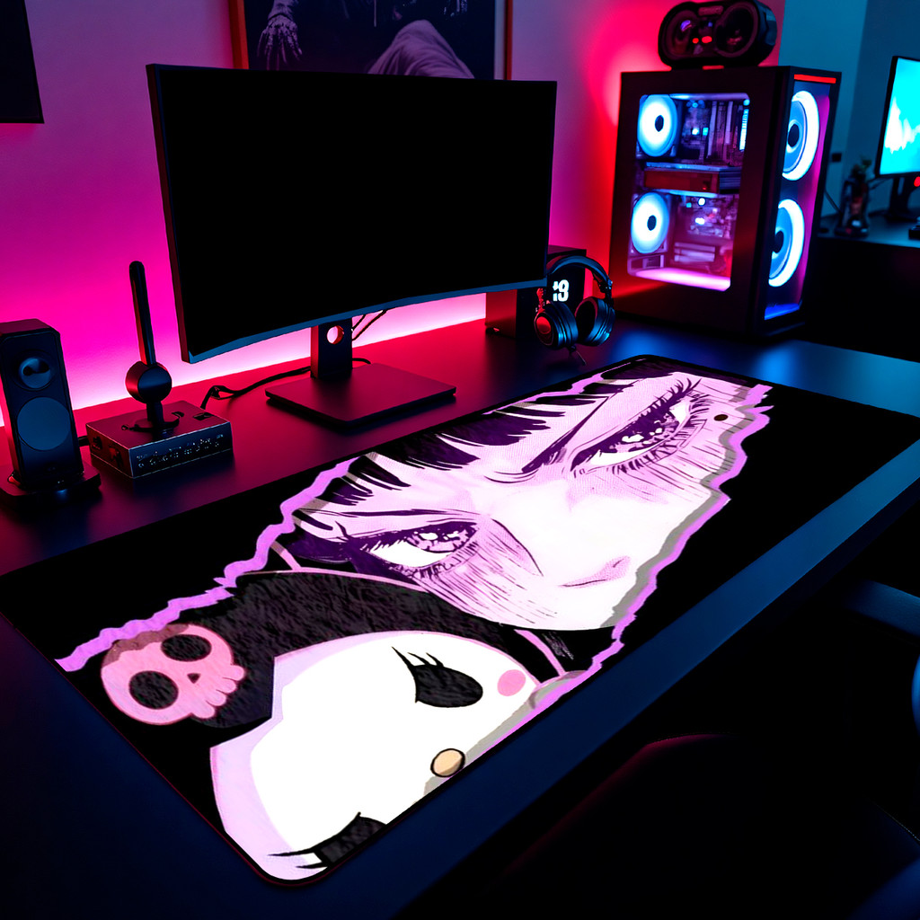 Mouse Pad Gamer Purple Cute Eyes 65x30cm 80x40cm 90x50cm 120x60cm Borda Costurada