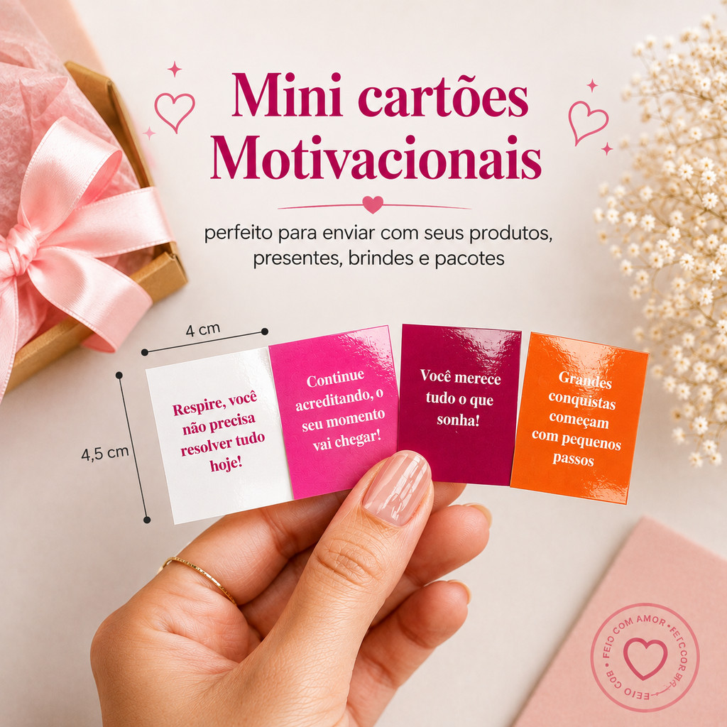 Mini Cartão com Frases Motivacionais | Mimo para pedidos e brindes | Cartões para Embalagens