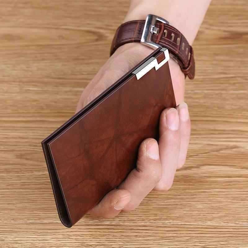 Carteira masculina de couro ultrafino Mini porta-cartões, essencial para armazenamento de carteira de motorista de docum