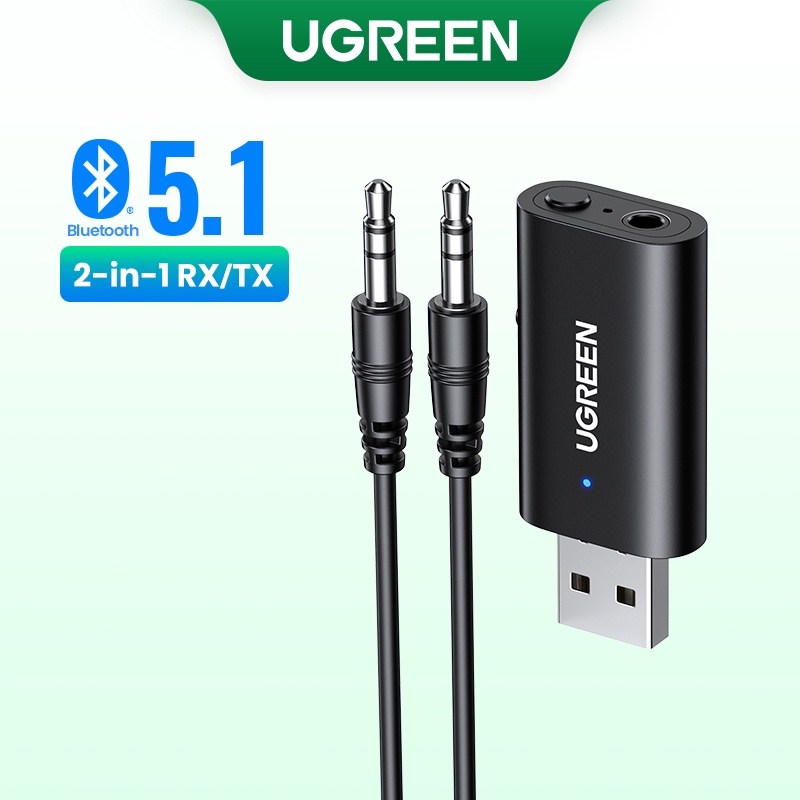 UGREEN 2 Em 1 Adaptador Bluetooth 5.1 Carro Receptor Transmissor Estéreo Sem Fio De 3.5mm Jack Aux Kit Mic