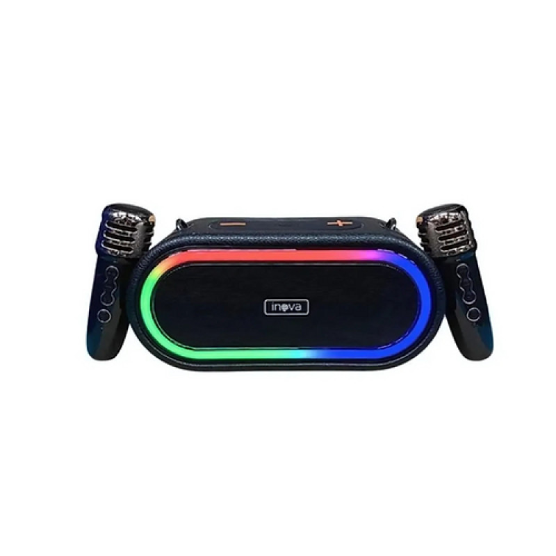 Karaokê Portátil Bluetooth + 2 Mics Sem Fio - Preto