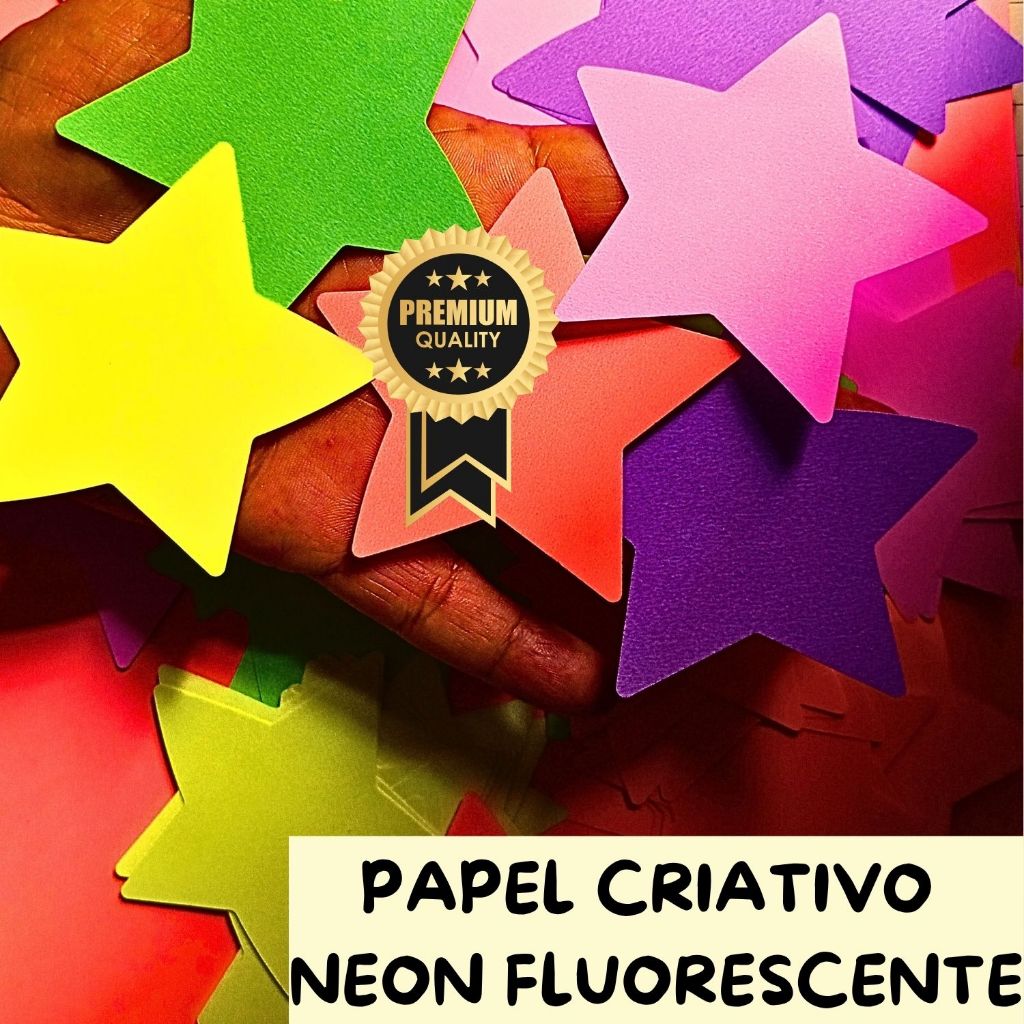 até 200 ESTRELAS NEON FLUORESCENTE PAPEL CRIATIVO, BRILHAM NA LUZ NEGRA, aplique