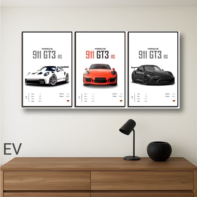 Quadro Decorativo 3 peças, 3 Porsche 911 carrera gt3 de luxo importados