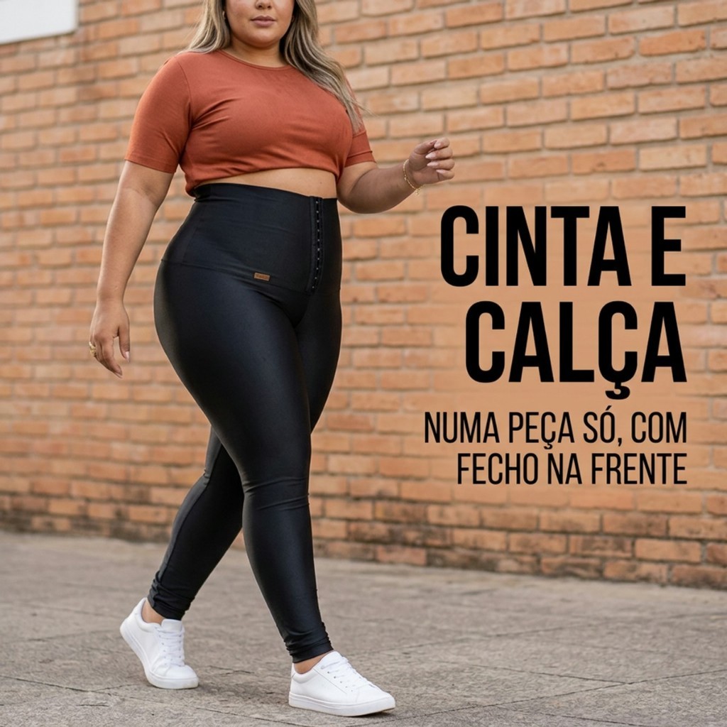 Legging Plus Size Feminina Modeladora Power 400 Cintura Alta Preta Fosca Conforto para o Dia Todo