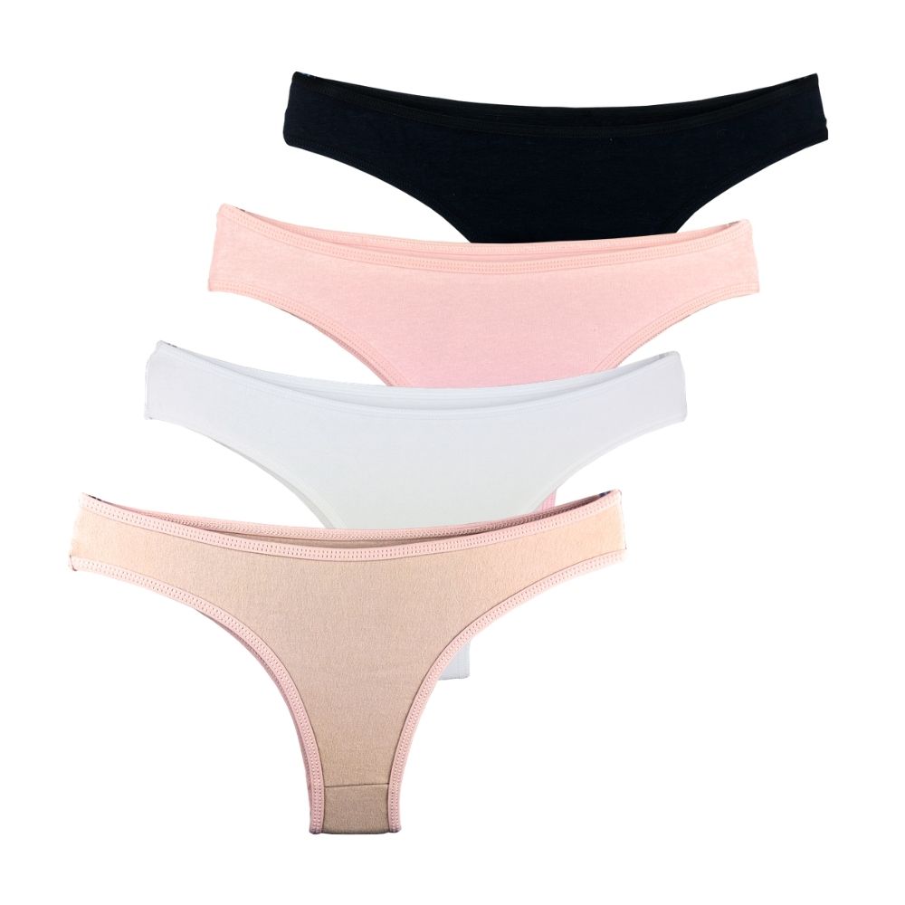 Kit com 4 Calcinhas Tanga Try Basics Confortável Cotton Algodão Top Qualidade Costura Reforçada Premium