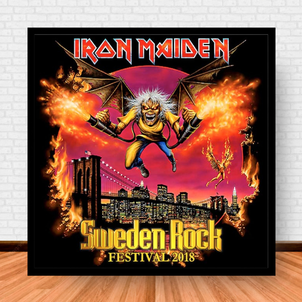 Quadro Decorativo Placa Música Álbuns Iron Maiden Rock com Moldura