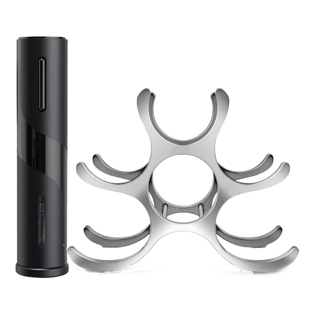 Kit Abridor De Vinho Saca Rolha Elétrico Carregamento Via Usb E Rompedor De Lacres + Adega De Mesa Para 6 Garrafas