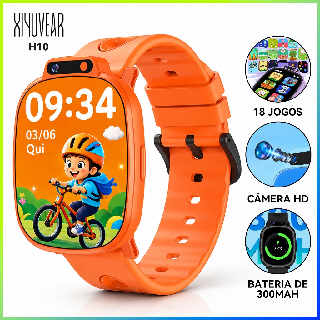 Relógio Inteligente Infantil XiYuVear H10 Kids Smart Watch Bluetooth Camera 18 Jogos Tela HD Novo