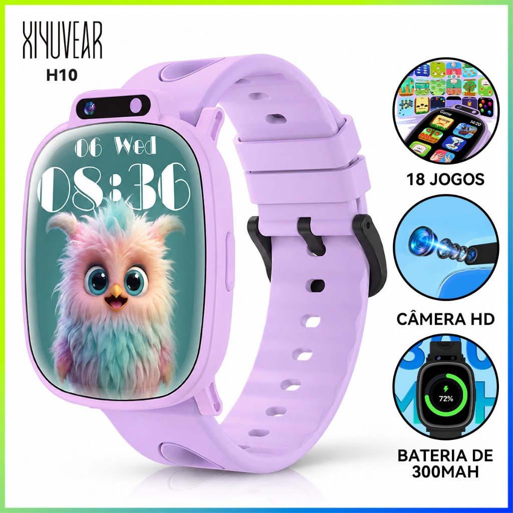 Relogio Inteligente XiYuVear H10 Kids Smart Watch Bluetooth Camera 18 Jogos Lanterna LED