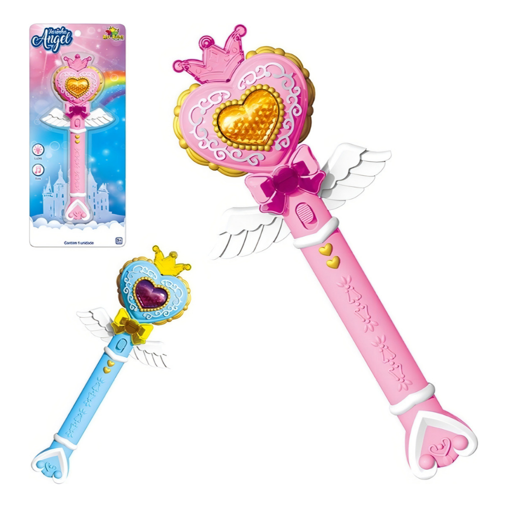 Kit 2 Varinhas Mágica Infantil Angel À Pilha Com Luz E Som