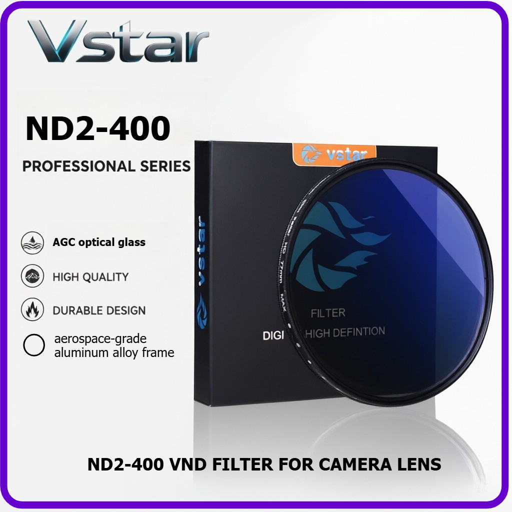 Filtro ND Variável Vstar ND2-ND400 1-8.6 Parar Vidro Óptico Fader Fino