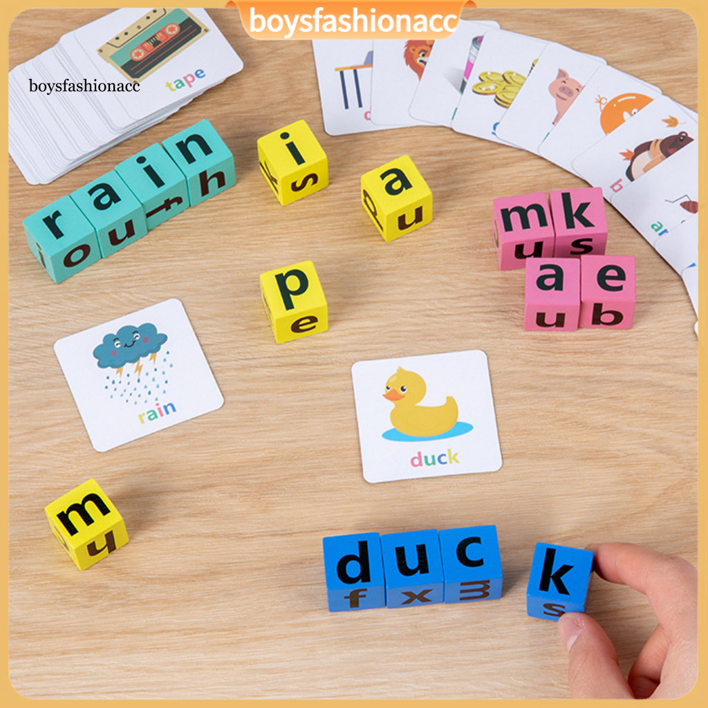 Dice Word Game for Kids Adults – 20 Letter Blocks 64 Cards Multiplayer Educational Toy for Early Learning Logical Thin