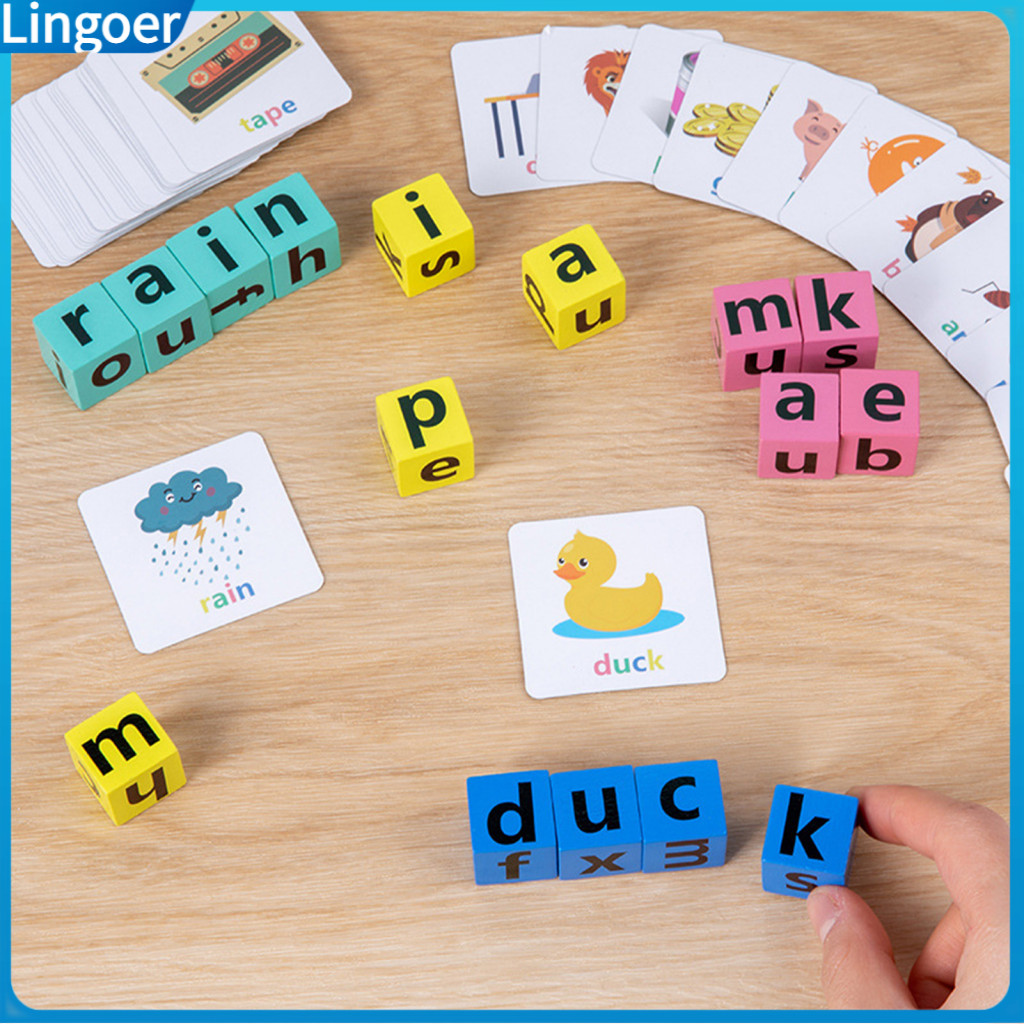Dice Word Game for Kids Adults – 20 Letter Blocks 64 Cards Multiplayer Educational Toy for Early Learning Logical Thin