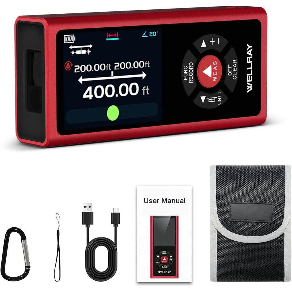 Dual Laser Measuring Tool, Rechargeable Laser Measure Tool with Long-Lasting Battery, 400Ft Laser Distance Meters with ±