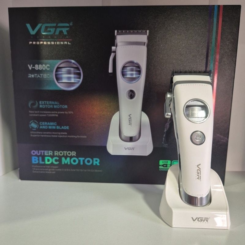 Máquina de Corte VGR V-880C Profissional BLDC 7200RPM 2500mAh Sem Fio + 10 Pentes