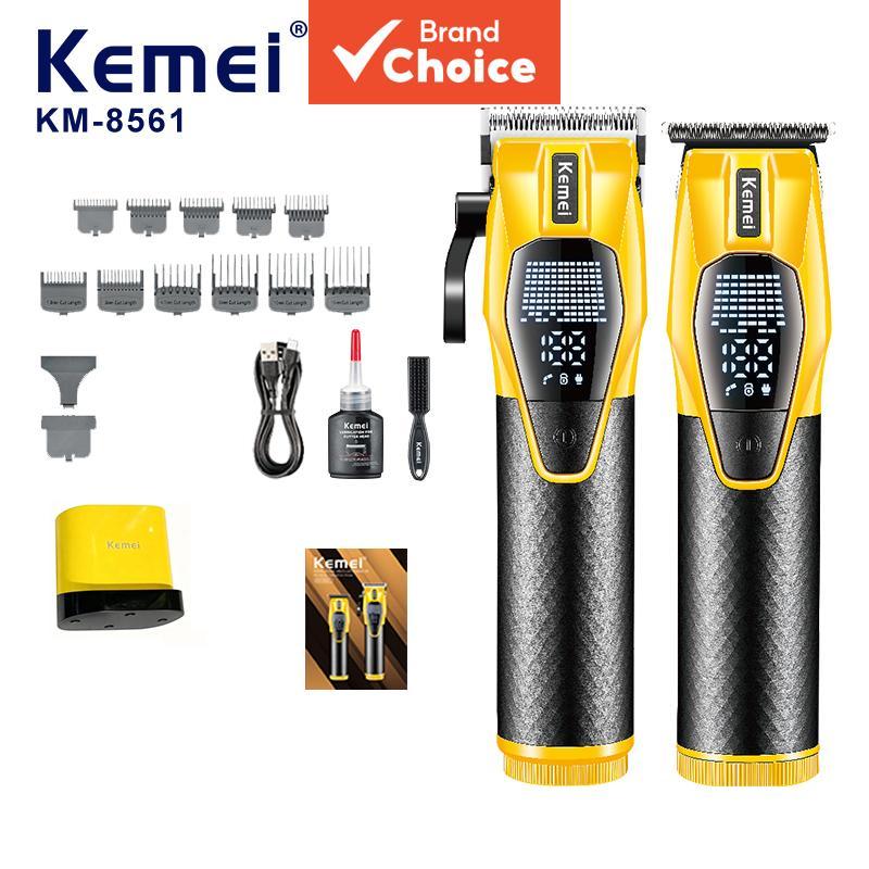 Kemei KM-8561 Pro, Kit cortador de cabelo 2 em 1 com bateria de lítio 2500mAh, motor de alta velocidade 7300RPM e base