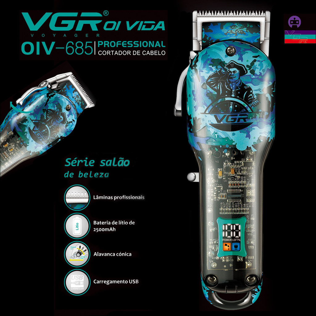 Cortador De Cabelo Profissional 2500mah Visor Led 8 Pentes