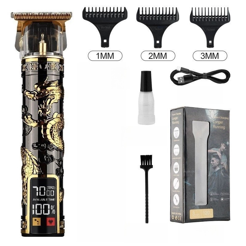 Máquina de Cortar Cabelo Profissional Sem Fio - 3 Velocidades, LCD e Bateria 2500mAh | Kit Completo K4/K5