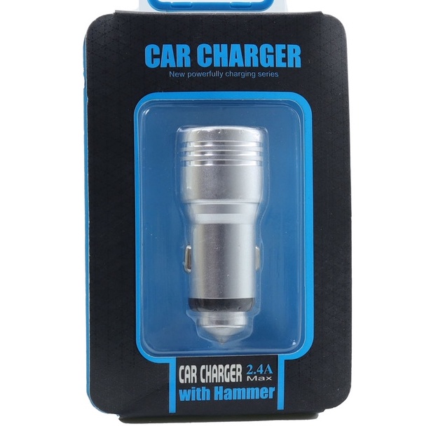 Adaptador De Carregador Para Carro Car Charger 2.4 Max Azul - CAR CHARGER WITH HAMMER A17915