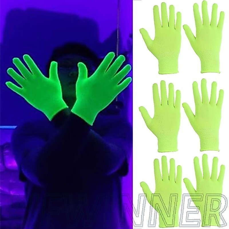 Luvas De Trabalho-Adereços De Atmosfera De Bar-Verdes Fluorescentes De Nylon-Brilham No Escuro , Antiderrapantes-Fontes