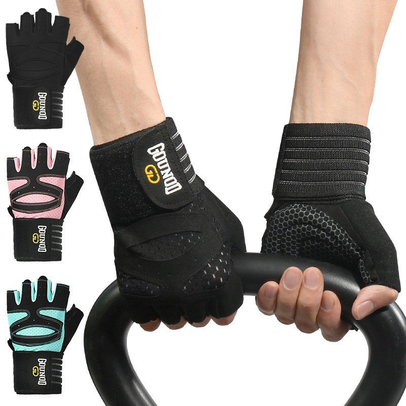1 Par de Luvas de Fitness para Alongamento e Exercício, Respiráveis, com Alça de Pulso para Levantamento de Peso com Bar