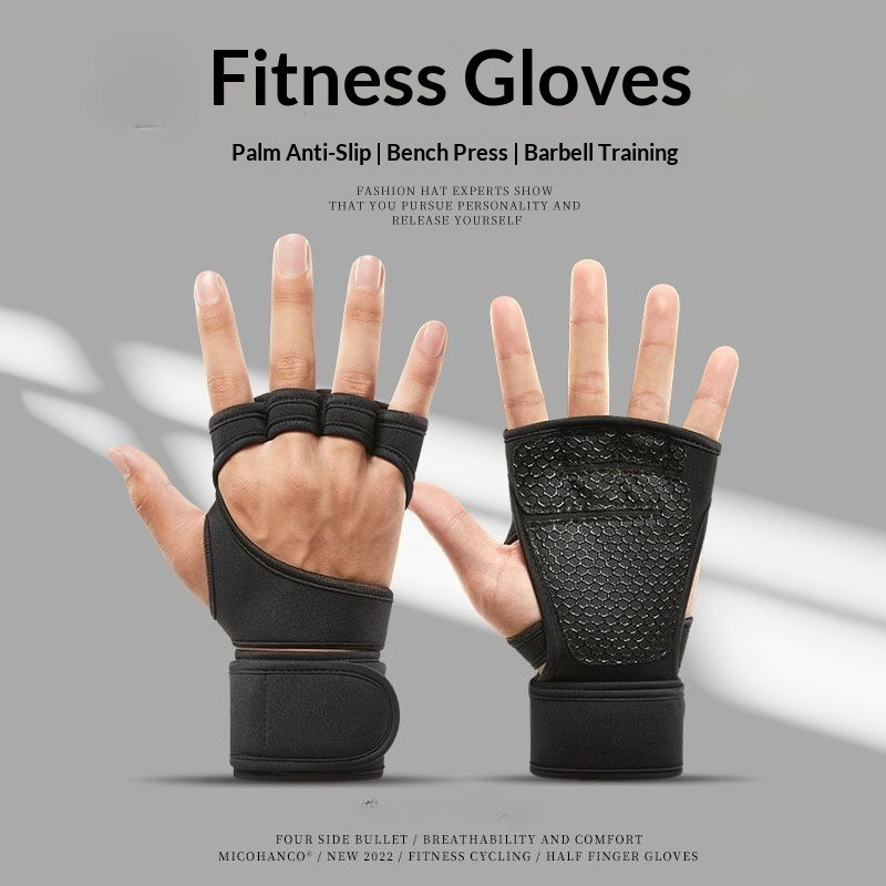 Fitness pulso compressão luvas de meio dedo das mulheres dos homens ferro levantamento de peso barra haltere Pull-Up bar
