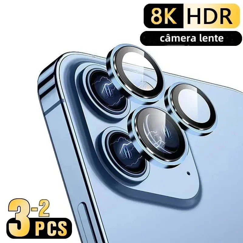 2-3pcs Câmera Lente Protector Vidro Para iPhone 14 13 12 11 15 Pro Max Proteção Anel Metal Lente