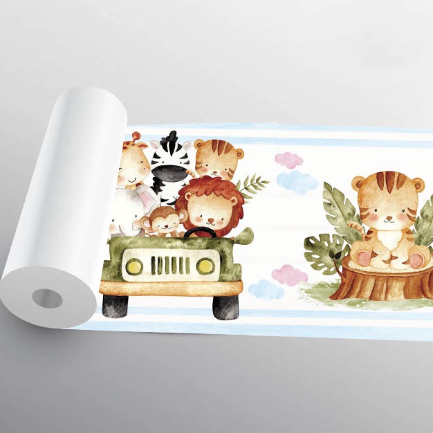 Papel de Parede Faixa Safari Para Quarto Infantil Rolo 1,10 Metros Adesivo Lavável - Pro Decor