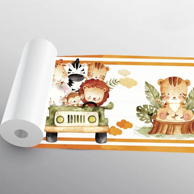 Papel de Parede Safari Laranja Faixa Safari quarto infantil Adesivo Lavável 1.10 Metros x 15 CM - Pro Decor