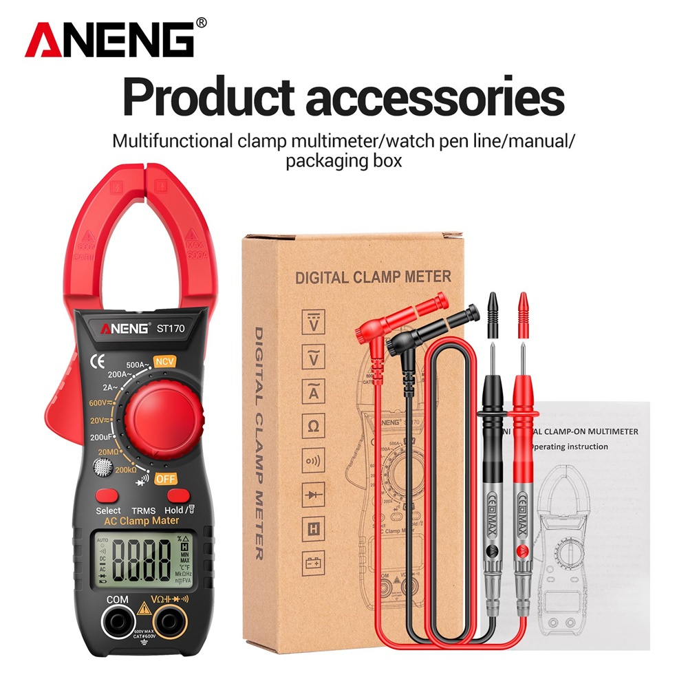 Medidor De Braçadeira Digital ANENG ST170 Único , Detector Anti-Queimadura Retroiluminado De Contagem De 1999 Suporta Te