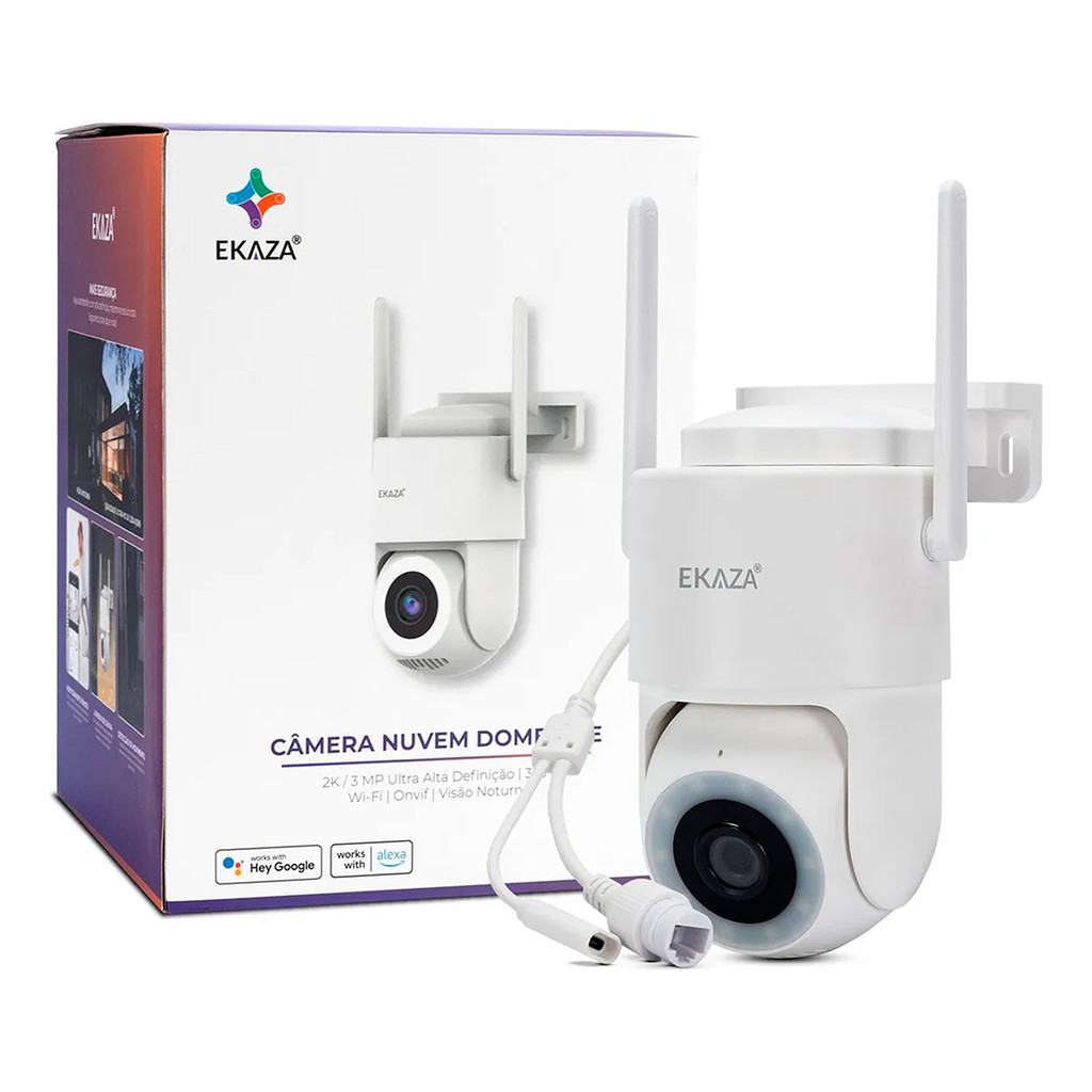 Câmera Smart Dome Lite com RJ45 e Wifi Externa 360º Ekaza Alexa E Google