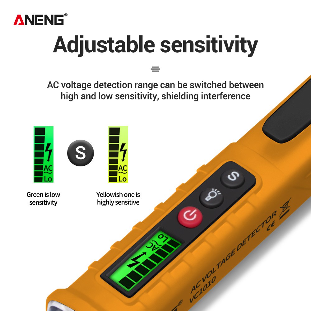 Novo Detector de Tensão Digital ANENG VC1010 12-1000V AC/DC Medidor de Teste de Caneta Sem Contato Voltímetro Caneta