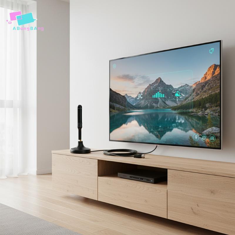 Abongbanghn Antena De TV Digital De Longo Alcance , Impulsionador De Sinal Interno 720P 1080P Com Adaptador Para Quarto