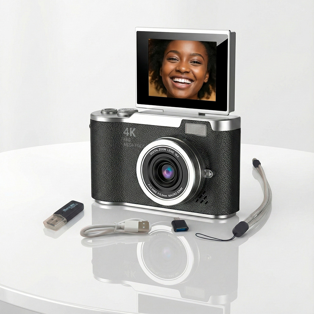 Câmera Digital 4K Tela Giratória 2.4 Selfie Vídeo 1080P 720P VGA Bateria Longa Pulseira Adesivos