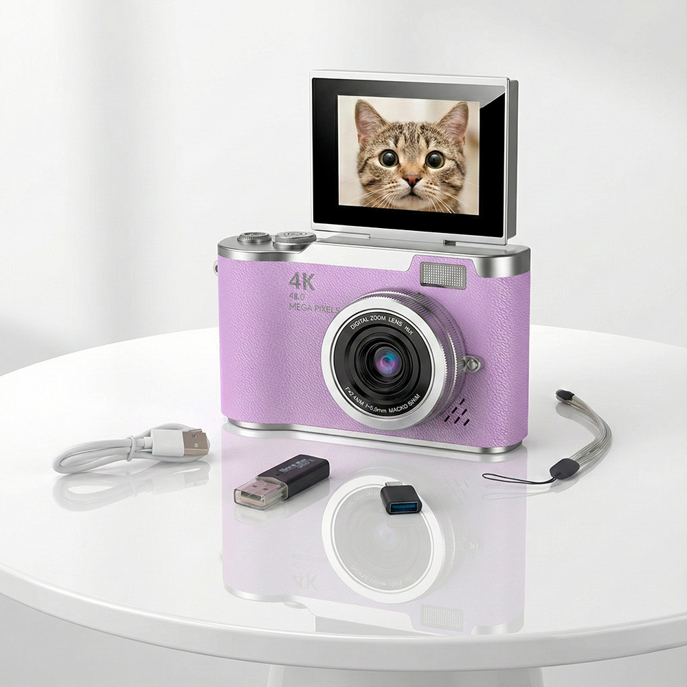 Câmera Digital Tela 2.4 Giratória Selfie 4K Vídeo 1080P 720P VGA Bateria Estendida Com Acessórios