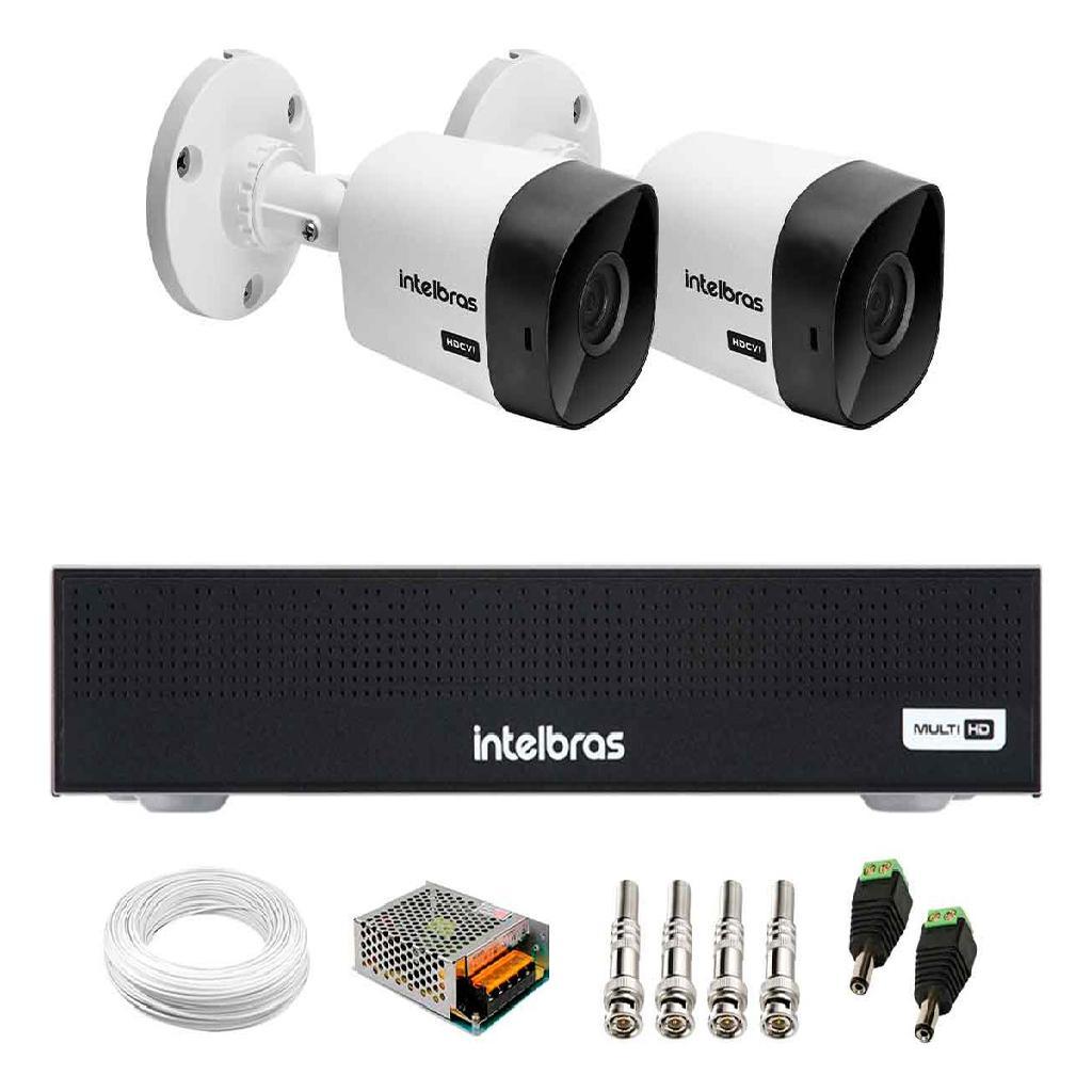 Kit 2 Câmeras Intelbras VHC 1120 B HD 720p Visão Noturna 20m IP66 + DVR Gravador Digital de vídeo Intelbras MHDX 1104-C