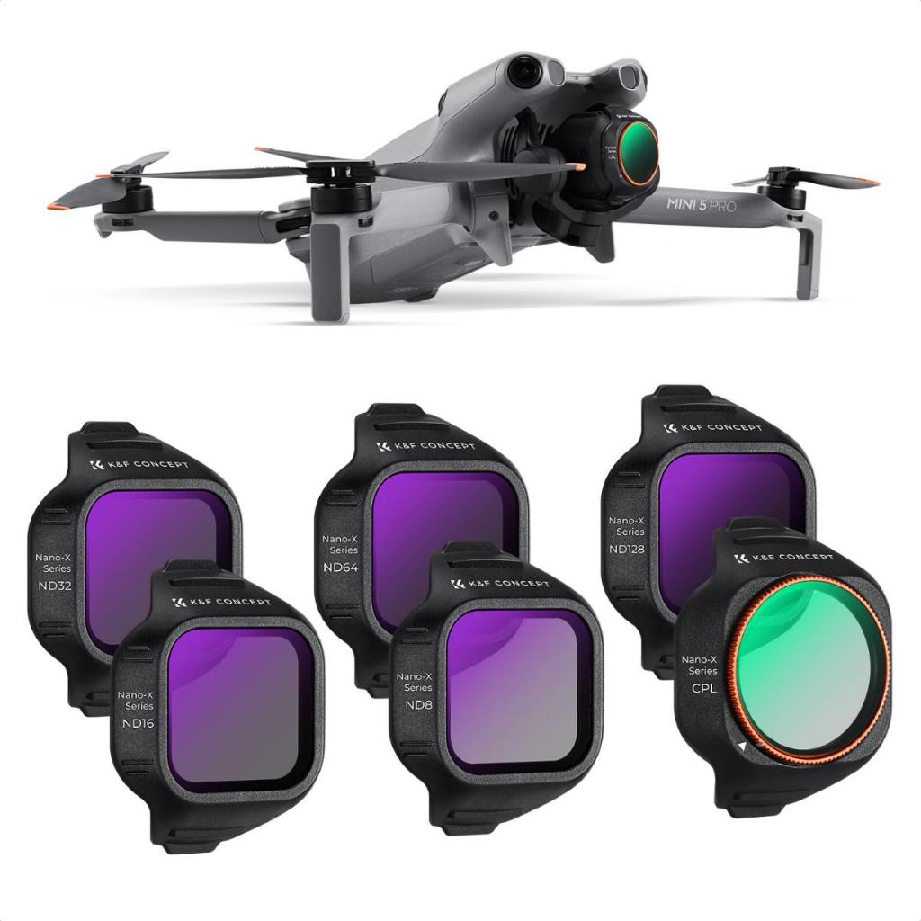 Conjunto De Filtros K & F CONCEPT ND E CPL Compatível Com DJI Mini 5 Pro , 6Pack ND8 ND16 ND32 ND64 ND128 Filtro Polariz