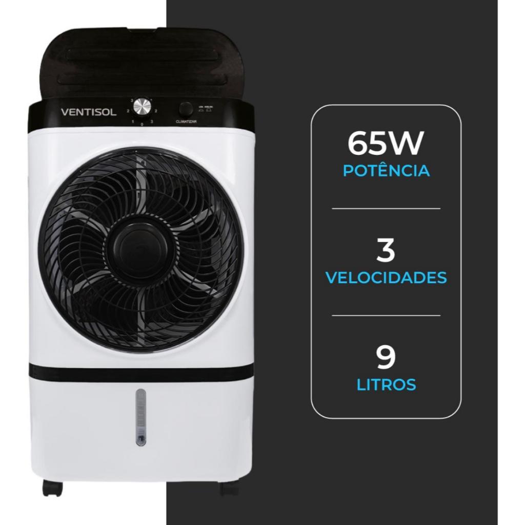 Climatizador Evaporativo Cli09 Ventisol 9 Litros Gelo Filtro Colmeia Portátil Silencioso 65w Para Quartos, Escritórios