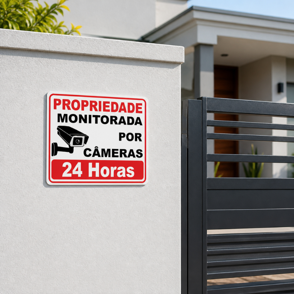 Placa Propriedade Monitorada por Câmeras 24 Horas Sinalização D2