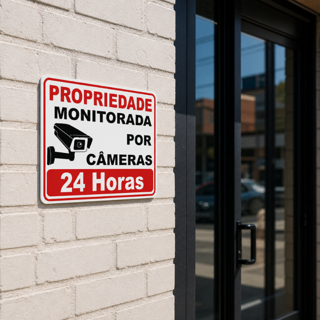 Placa Propriedade Monitorada por Câmeras 24 Horas 20 x 15 cm - Sinalização D2 Kit 5/10/15 Unidades
