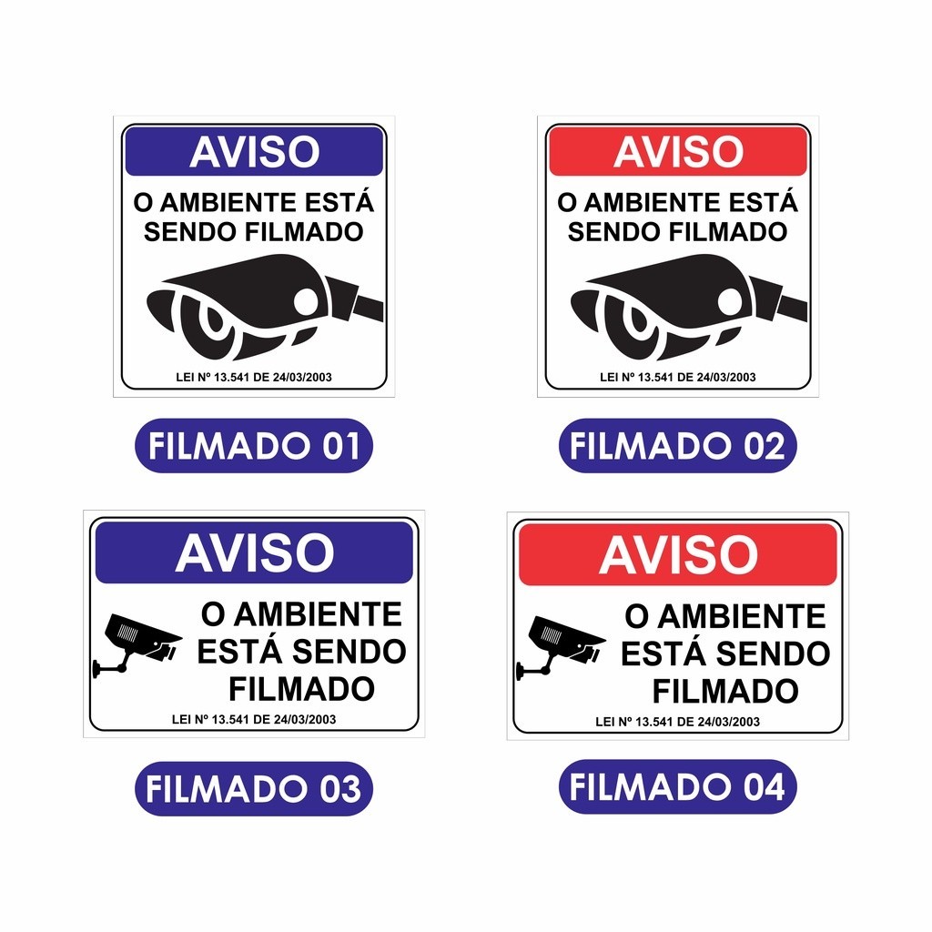 Placa em PVC Segurança Aviso O Ambiente Está Sendo Filmado Câmera