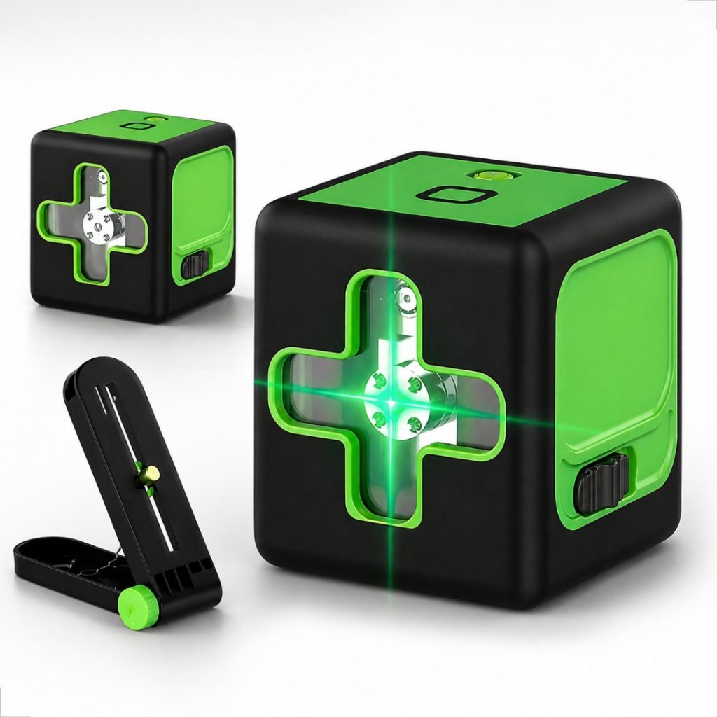 Mini Nível Laser Verde 2 Linhas Profissional Com Suporte de Imã Cruz Exbom Linha 20 Metros