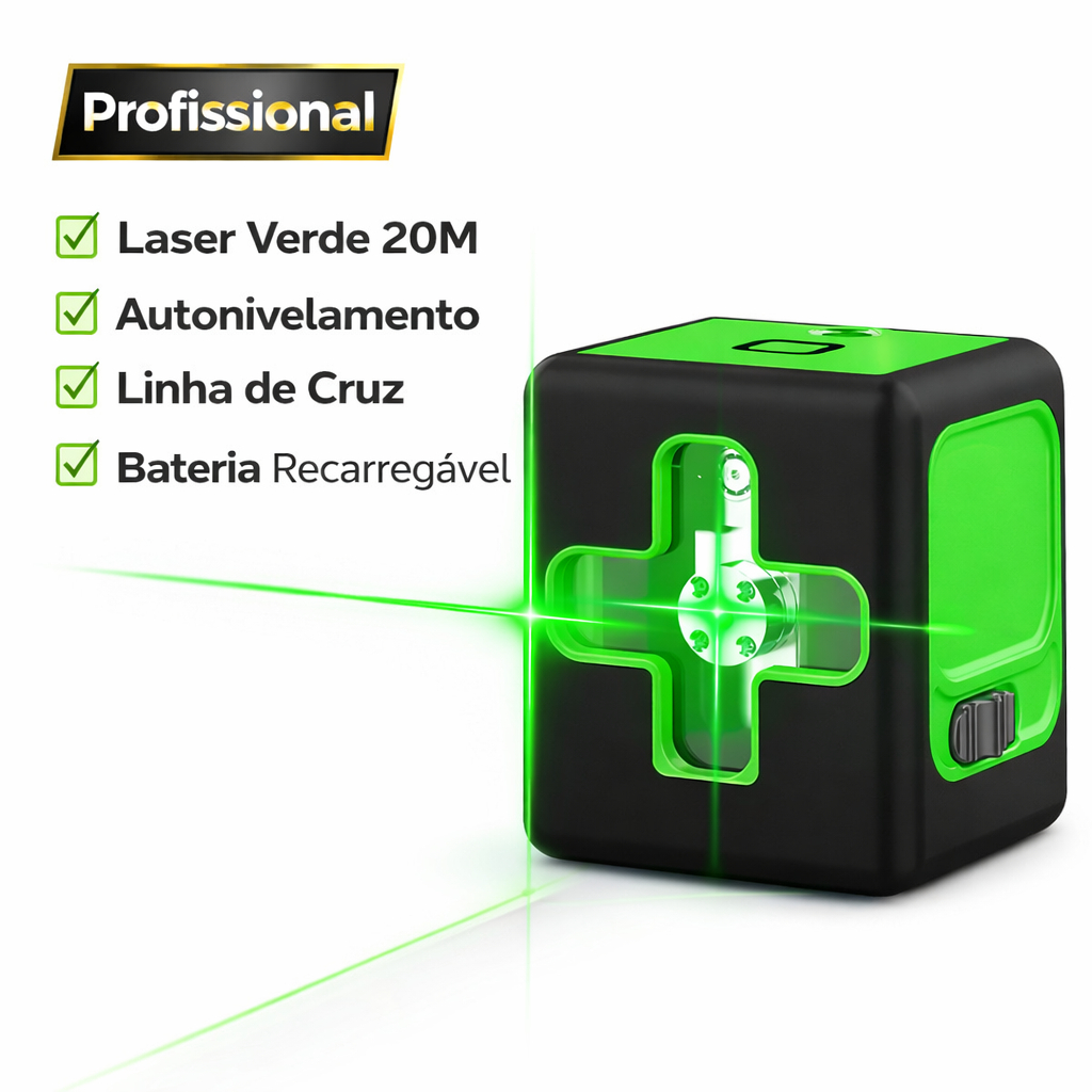 Mini Nível Laser Verde 20m Autonivelamento Linha Cruz Recarregável Profissional 515nm
