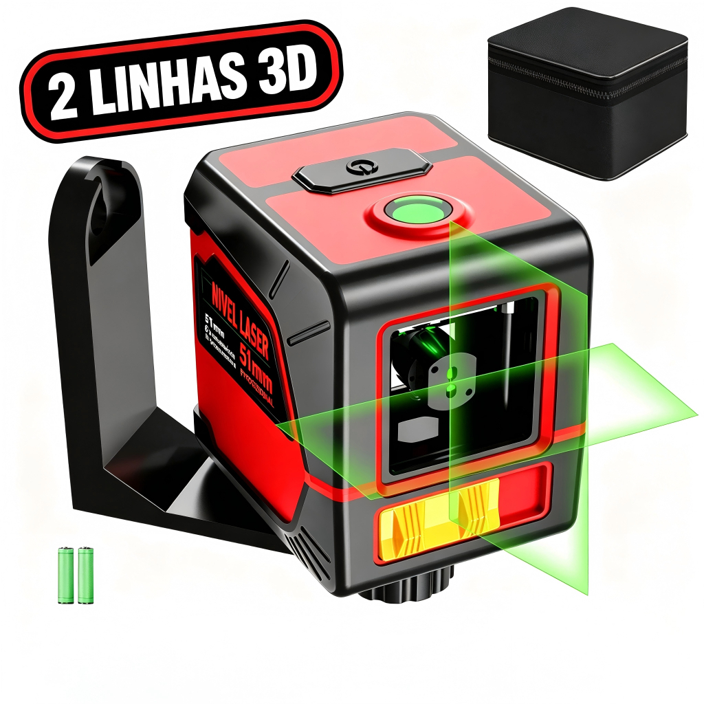 Mini Nível a Laser Verde 2 Linhas Autonivelante Recarregável Portátil Prova de Água/Poeira/Choque