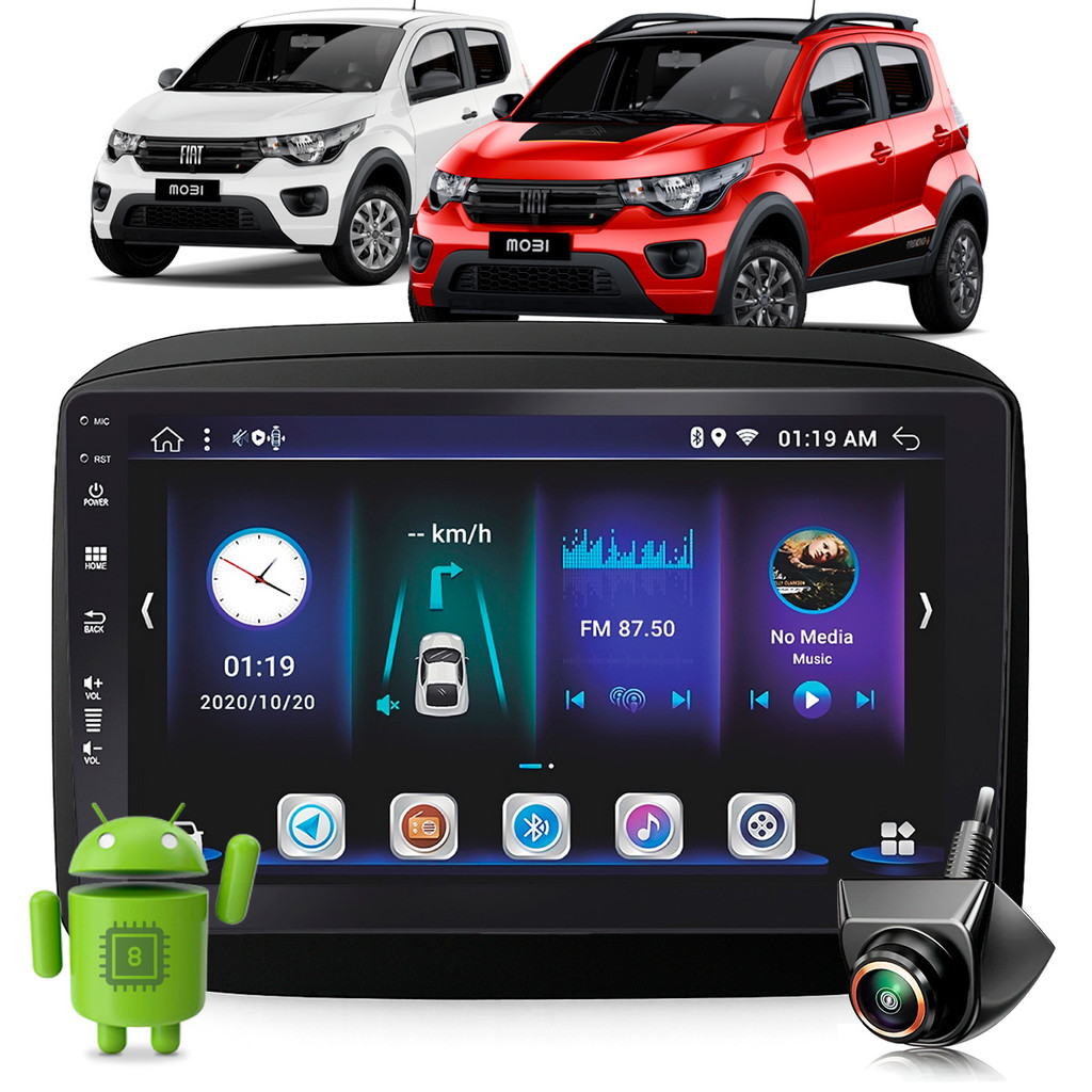 Kit Multimídia 9 Pol Octacore 4GB 64GB + Camera hd 720p Fiat Mobi 2016 A 2024