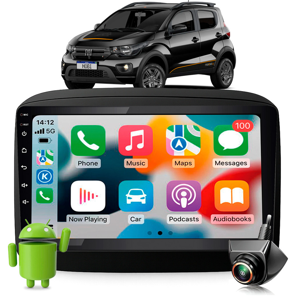 Kit Multimídia 9pol Android Quadcore 2gb 32gb + Câmera 720p Fiat Mobi 2016 A 2024